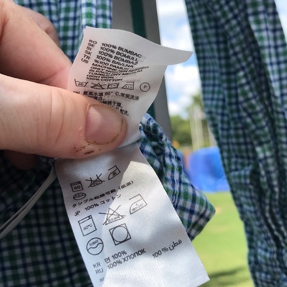 H&M Green Blue White Plaid Checkered Button Up Down Long Sleeves Shirt Boys 6-7 - Picture 5 of 13